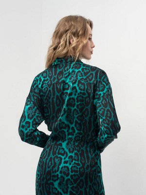 Изумрудное платье с принтом леопард Изумрудный