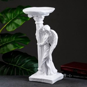 Фигура "Ангел девушка у колонны" белый 21х18х42см