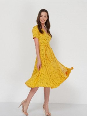Платье женское на запах короткий рукав цвет Желтый ZAP
