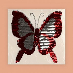 Термоаппликация двусторонняя «Бабочка», с пайетками, 21,5 ? 21 см, цвет красный/золотой