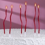 Свечи для торта витые &quot;Серпантин&quot; 6 шт, коктейльные, рубиновые