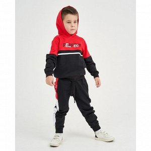 Комплект (толстовка, брюки) для мальчика, цвет чёрный/красный, рост 98 см