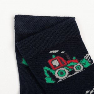 Носки детские «Трактор», цвет тёмно-синий, размер 20-22