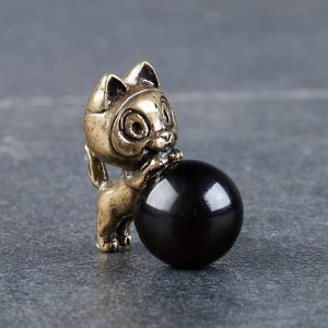 Сувенир "Котик", латунь, янтарная смола, 2,9х1,5х2,0 см