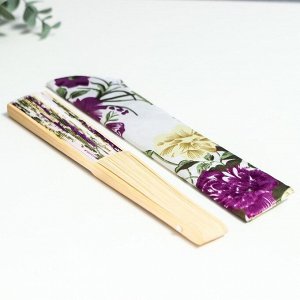 Веер бамбук, текстиль h=21 см "Цветы" с чехлом, белый