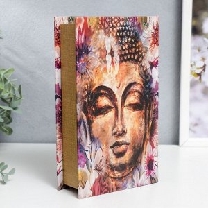 Шкатулка книга-сейф «Голова Будды в цветах», дерево, искусственная кожа, 21x13x5 см