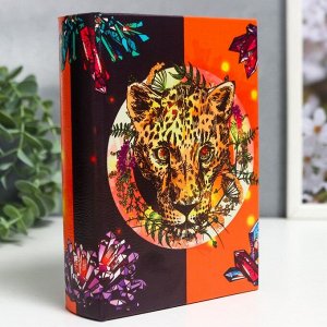 Шкатулка-книга дерево кожзам "Леопард и кристаллы" 18х13х4 см