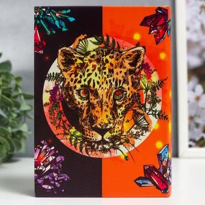 Шкатулка-книга дерево кожзам "Леопард и кристаллы" 18х13х4 см