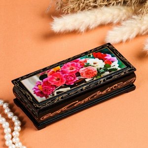 Шкатулка «Цветы в корзинке», 14?6 см, лаковая миниатюра