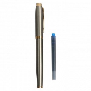 Ручка перьевая Parker IM Core Brushed Metal GT F321, корпус из нержавеющей стали, синие чернила, В ПОДАРОЧНОМ ПАКЕТЕ