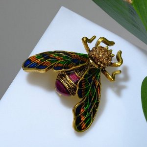 Брошь "Муха" большими крыльями, цвет фиолетово-зеленый в черненом золоте