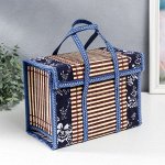 Шкатулка бамбук &quot;Цветы на чёрном&quot; синяя, с ручками 20х15х30 см
