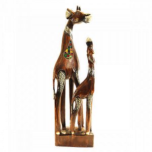 Сувенир из дерева Пара жирафов на подставке - символ семейного благополучия, албезия и мозайка 50cm