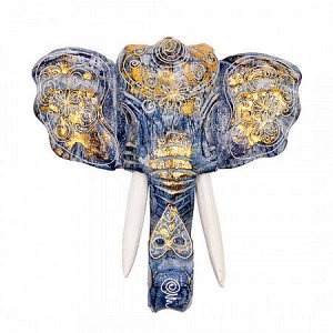 Сувенир из дерева Маска Голова Слона 20см Албезия Антик Blue