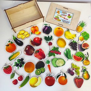 Развивающее пособие из дерева Пазл-набор Овощи, фрукты, ягоды. 