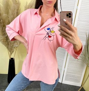 Рубашка Женская 5505 "Силуэт - Разноцв Губы" Розовая