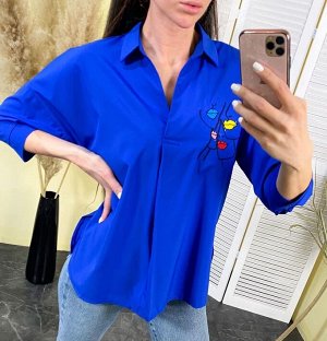 Рубашка Женская 5505 "Силуэт - Разноцв Губы" Синяя