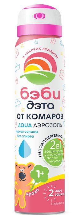 Средство от комаров БЭБИ детский, АКВА (AQUA) аэрозоль 2 в 1, для детей от 1 года, 100 мл