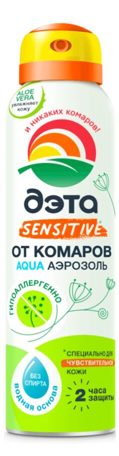 Аэрозоль ДЭТА АКВА (AQUA) SENSITIVE от комаров для чувствительной кожи, 150 мл