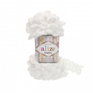 Пряжа Ализе Пуффи Alize Puffy цвет №55 белый ЦЕНА ЗА УПАКОВКУ 5ШТ