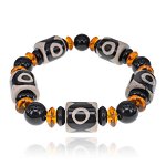 BSDZ-038 Браслет с бусинами Дзи 3 глаза, натуральный агат, 15х15мм