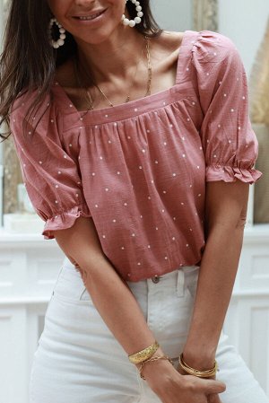 Розовая блуза в горошек с вырезом на спине с узлом