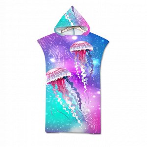 Пляжное полотенце-пончо для детей, принт "Медуза"