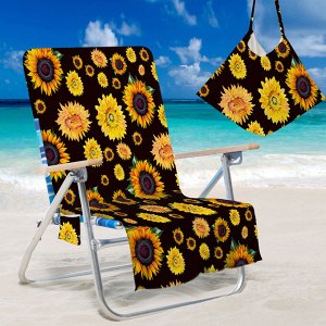 Накидка на пляжный стул, цвет черный, принт "Подсолнухи"