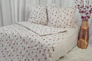 Комплект постельного белья 1,5-спальный, набивная полульняная ткань (Роза)