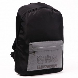 Рюкзак молодежный со светоотражающим карманом, черный, 30 см x 15 см x 40 см «Робот, Трансформеры»