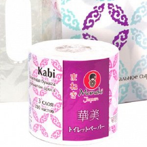 Туалетная бумага  "Maneki" Kabi 3 слоя, 280 л., 39.2 м, гладкая, белая с ароматом Ириса, 1 рулон