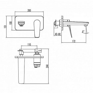 LM3726GM "BRONX" Смеситель для умывальника встраиваемый, графит