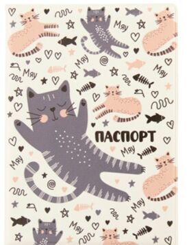 Обложка для паспорта "Котики_серо-розовые"