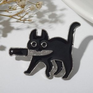 Значок "Кот" охотник, цвет чёрный в серебре