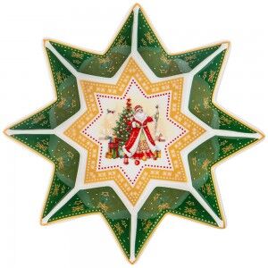 85-1625 блюдо-звезда/салатник "с новым годом!" дед мороз (зеленое)