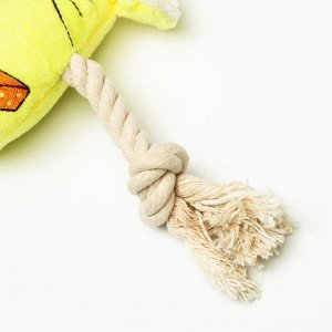 Игрушка мягкая для собак «Веселая мышка» с канатом и пищалкой, 20x13 см, жёлтая