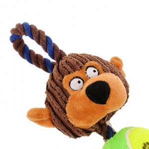Игрушка для собак 3-в-1 "Обезьяна": канатная, мягкая с пищалкой, войлочный мяч, 30 см 3595201