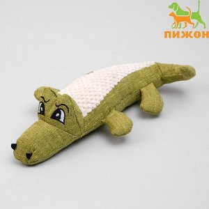 Игрушка текстильная "Крокодил" с пищалкой, 30 см, зелёный