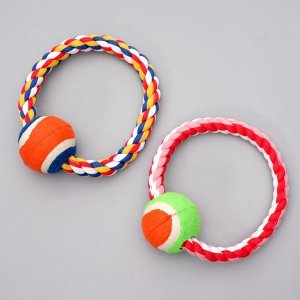 Игрушка тренировочная канатная "Круг с мячом", 120 г, микс цветов 769131