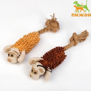 Игрушка мягкая для собак «Пёс» с пищалкой и канатом, 39x11 см, коричневая