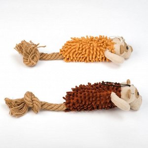 Игрушка мягкая для собак «Пёс» с пищалкой и канатом, 39x11 см, коричневая