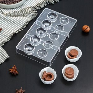 Форма для шоколада и конфет «Бабл», 10 ячеек, 20x12x2,5 см, d=2,5 см, d=2,7 см