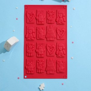 Форма силиконовая для шоколада Доляна «Рождество», 30?17 см, 16 ячеек, цвет красный