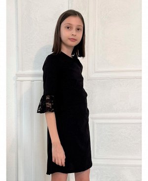 Чёрное платье для девочки с гипюровыми воланами Цвет: черный