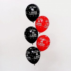Шар латексный 12" «С Днём Рождения Геймеру 2», пастель, набор 5шт., цвет черный, красный