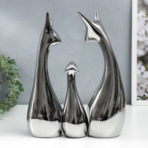 Сувенир керамика "Семья жирафиков" серебро набор 3 шт 15х5 25х7 25,5х9 см
