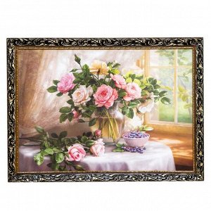 Картина "Букет роз с черникой"  57х77см