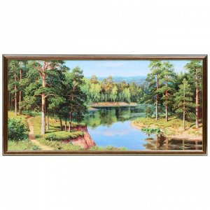 Картина "Зеркальная река в лесу" 33х70(36х73) см