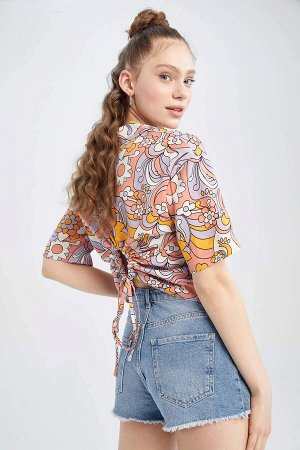 Рубашка из смесового льна с короткими рукавами и цветочным принтом Cool Relax Fit с пижамным воротником и цветочным принтом