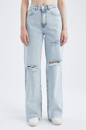 Широкие джинсовые брюки с высокой талией